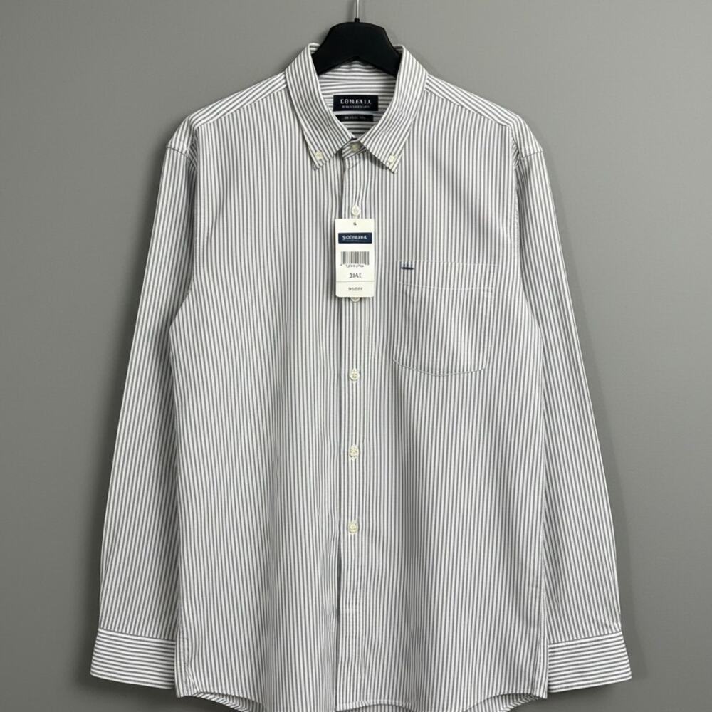 Sonoma Perfect Length Mens 3XLT Tall Shirt Striped Long Sleeve Button Down Grey